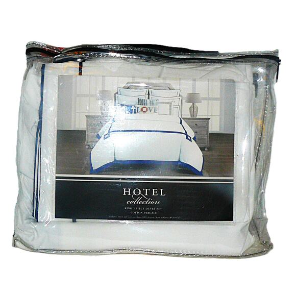 Hotel Collection Other - Hotel Collection King 3-Piece Duvet Cover 2 Shams 100% Cotton White Navy